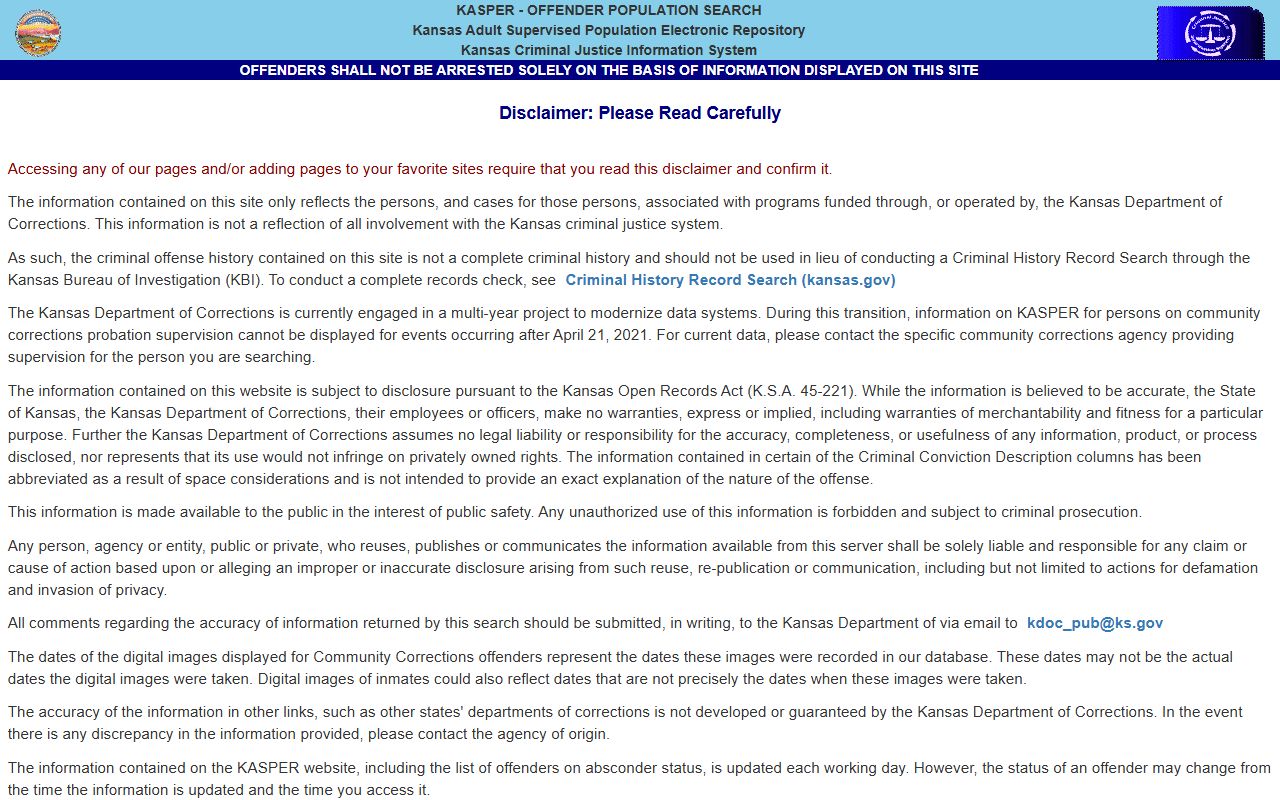 Shawnee County arrest records and KASPER status checks