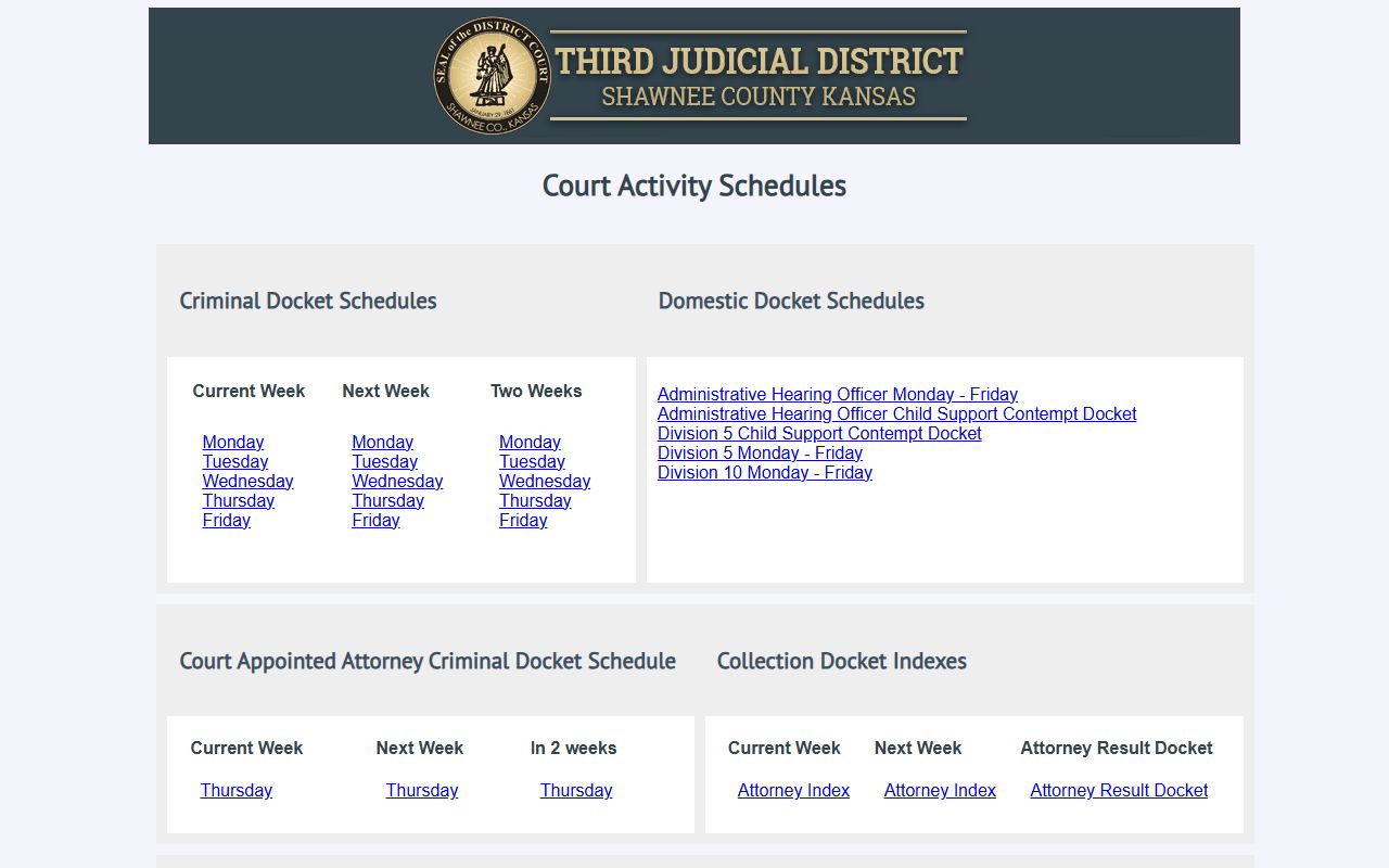 Shawnee County court dockets daily docket page