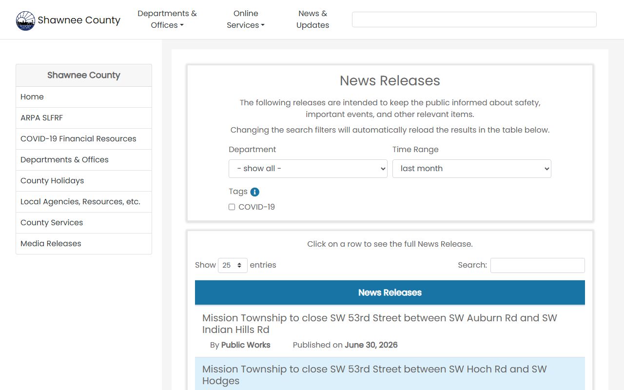 Shawnee County court dockets county news releases page