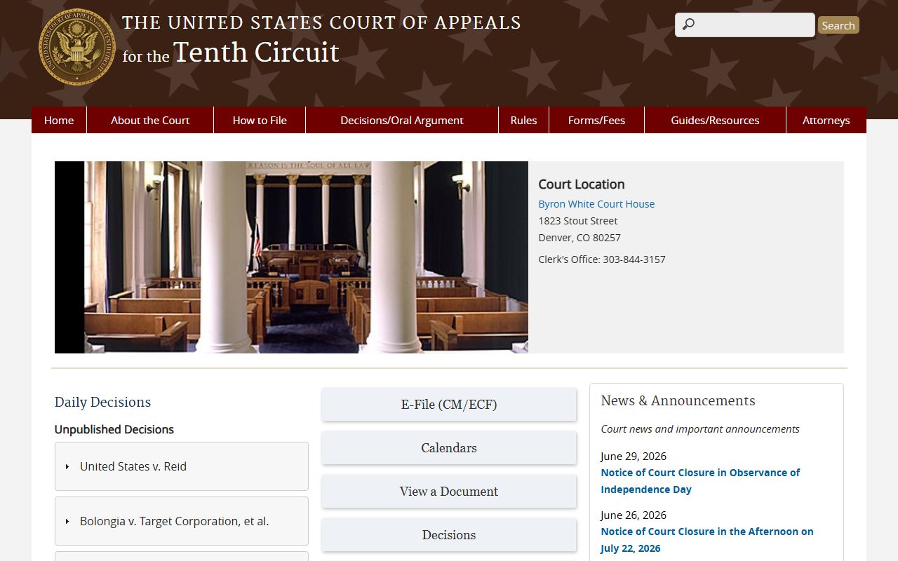 Shawnee County court dockets Tenth Circuit Court of Appeals page