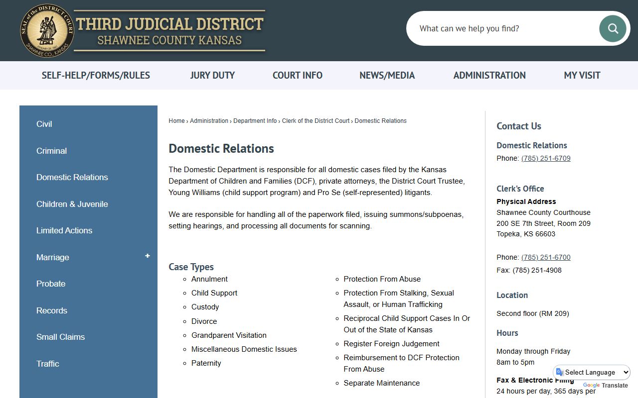 Shawnee County court records domestic relations page