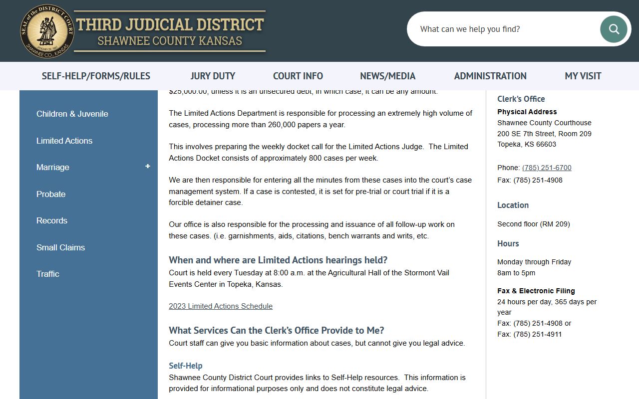 Shawnee County court records limited actions page