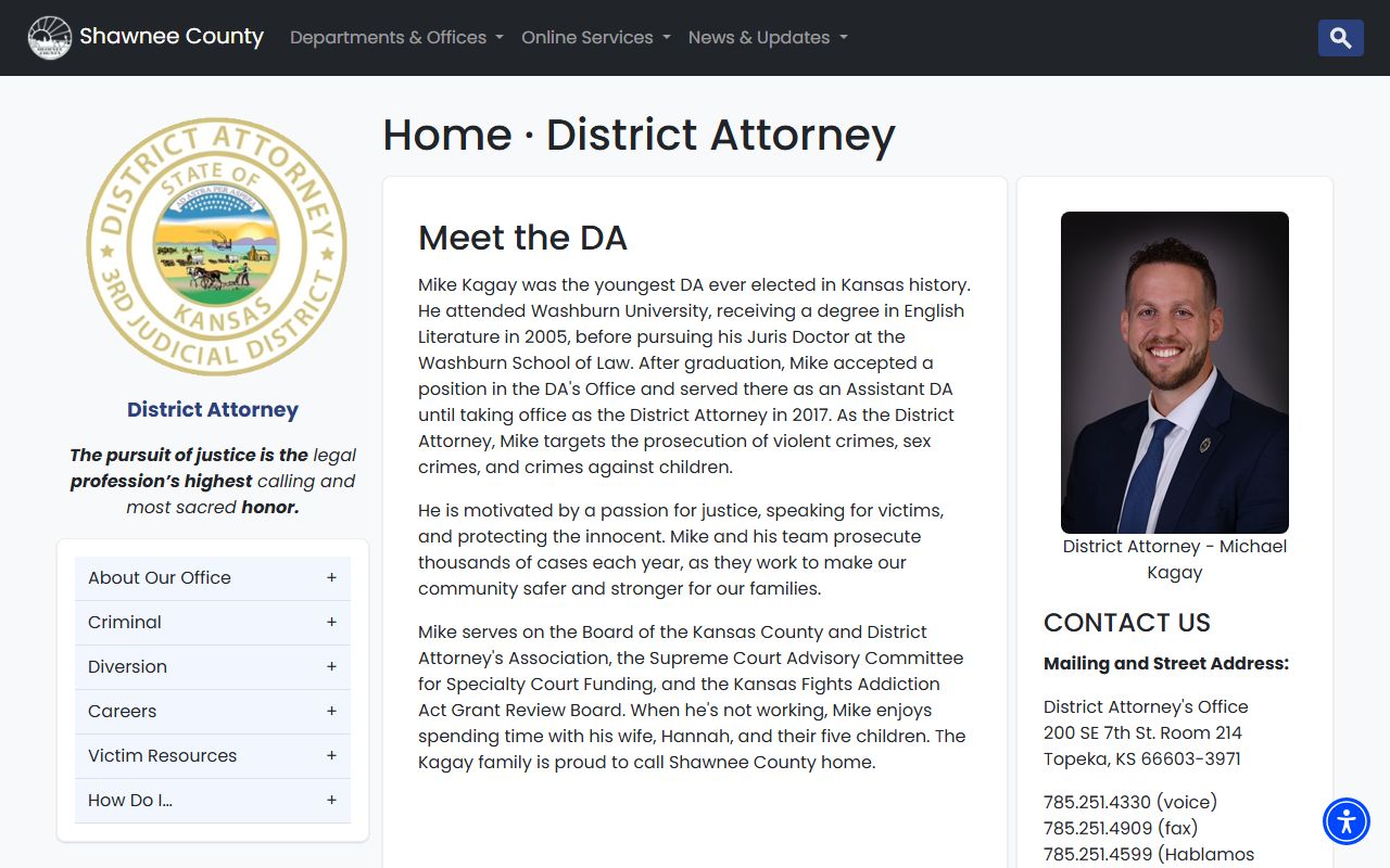 Shawnee County criminal court records District Attorney page