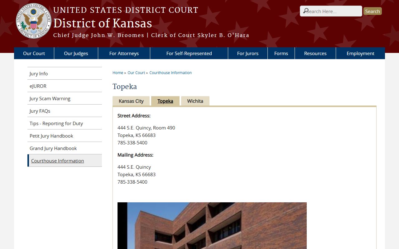 Shawnee County District Court records Topeka federal courthouse source