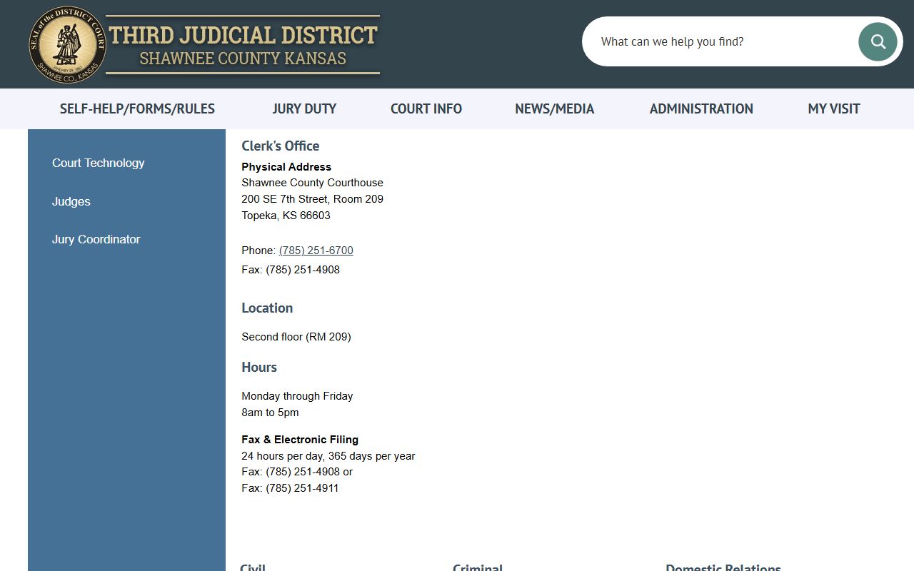 Shawnee County court records court contacts and judge directory