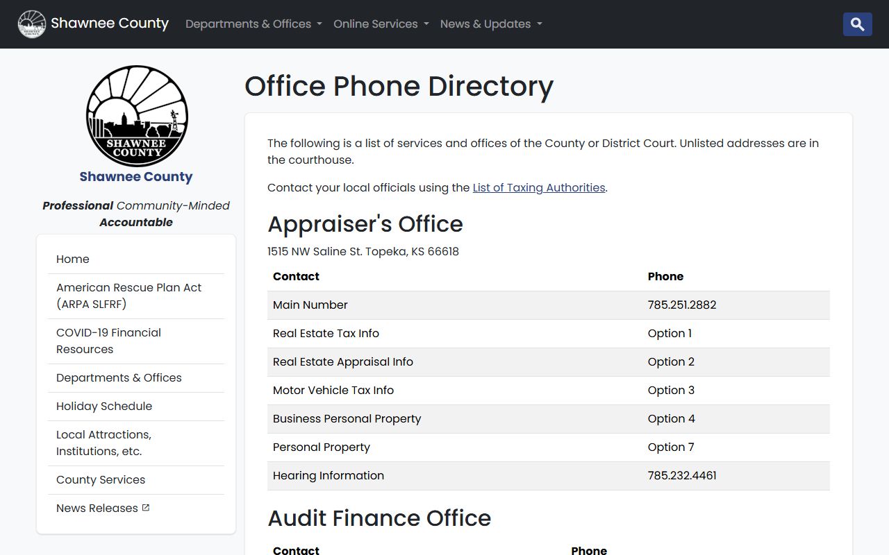 Shawnee County court records phone directory
