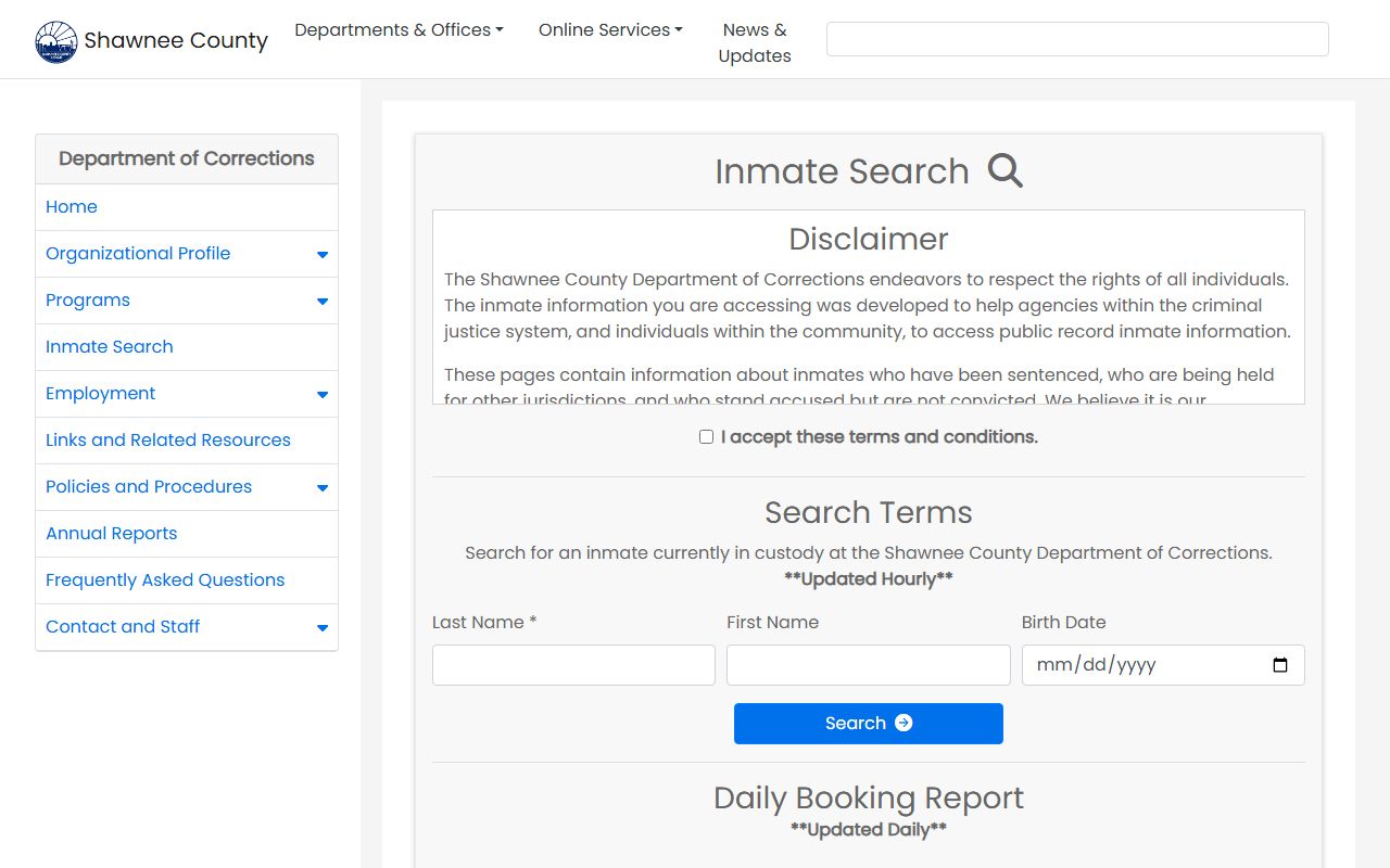 Shawnee County inmate search current custody form
