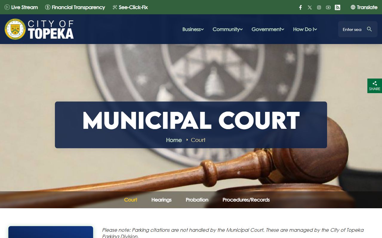 Shawnee County traffic court records Topeka Municipal Court source