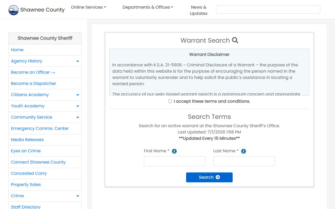 Shawnee County warrant search active warrant form