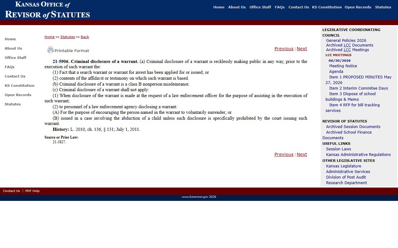Shawnee County warrant records criminal disclosure statute
