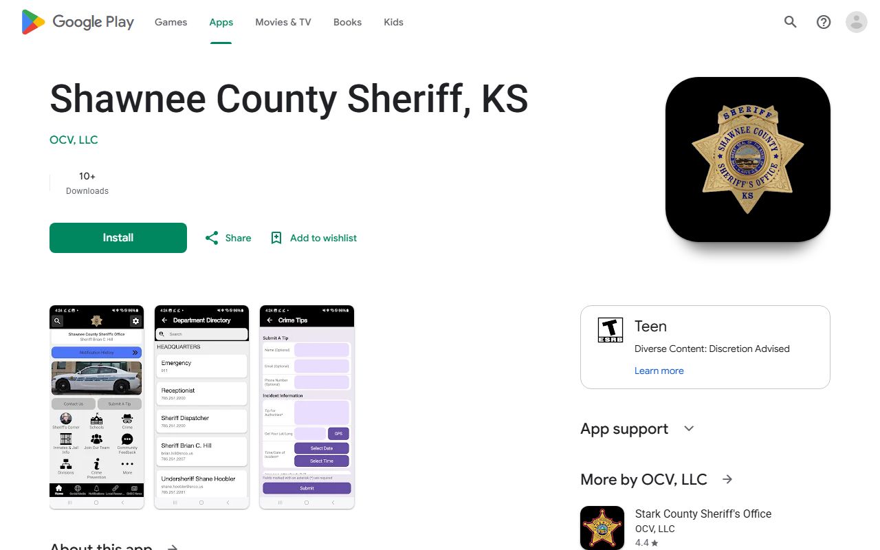 Shawnee County warrant records sheriff Android app listing