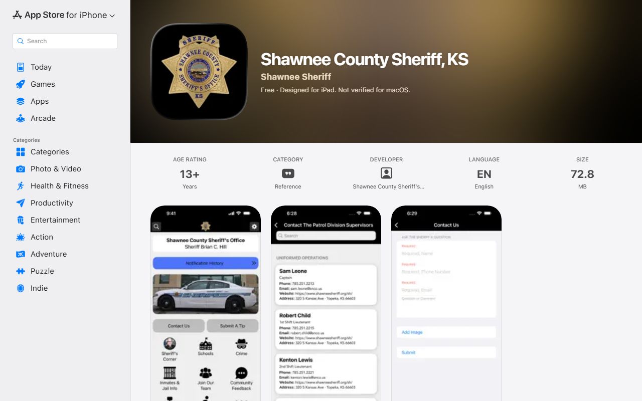 Shawnee County warrant records sheriff Apple app listing